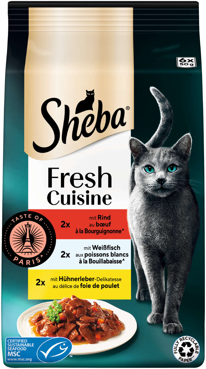 Sheba Katzen-Nassfutter Fresh Cuisine Taste of Paris Rind+Weißfisch+Huhn 6x50 g